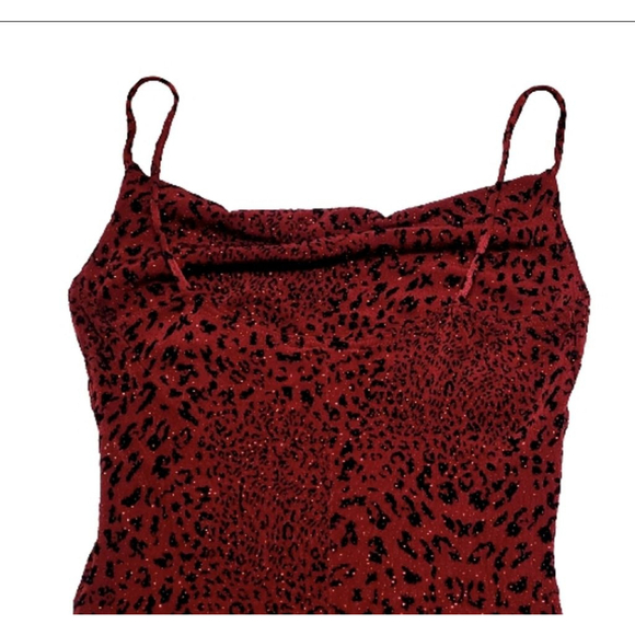 I.N. San Francisco Garnet Red Metallic Jaguar Print Cowlneck Bodycon Mini Dress - Picture 7 of 10